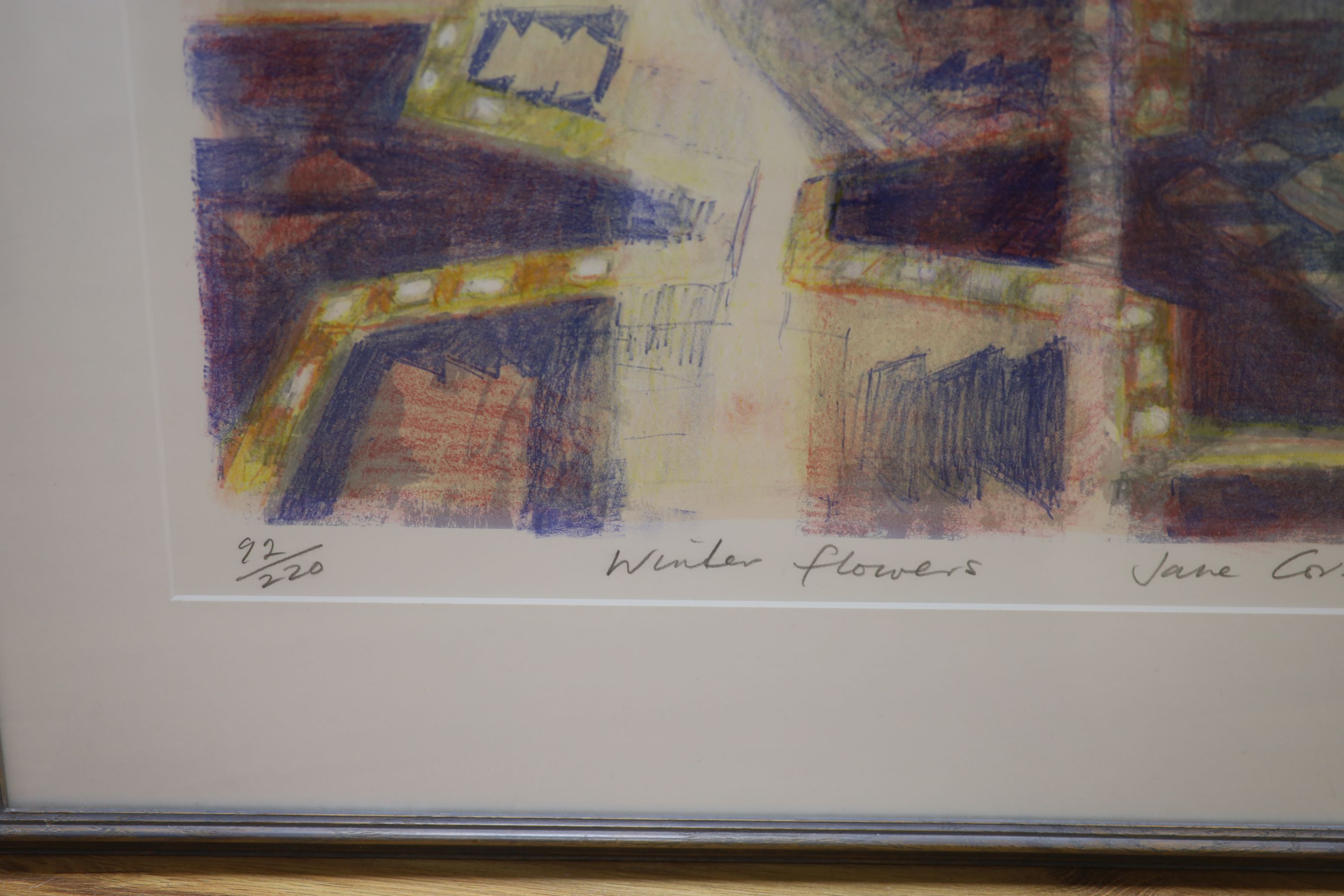 Jane Carsellis, lithograph, Winter flowers, signed in pencil, 92/220, overall 71 x 51cm